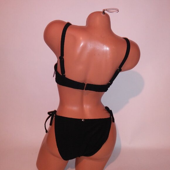 Victoria Secret Swim Bikini Top & Bottom Cheeky Black Push Up Textured String Ti - Picture 10 of 16